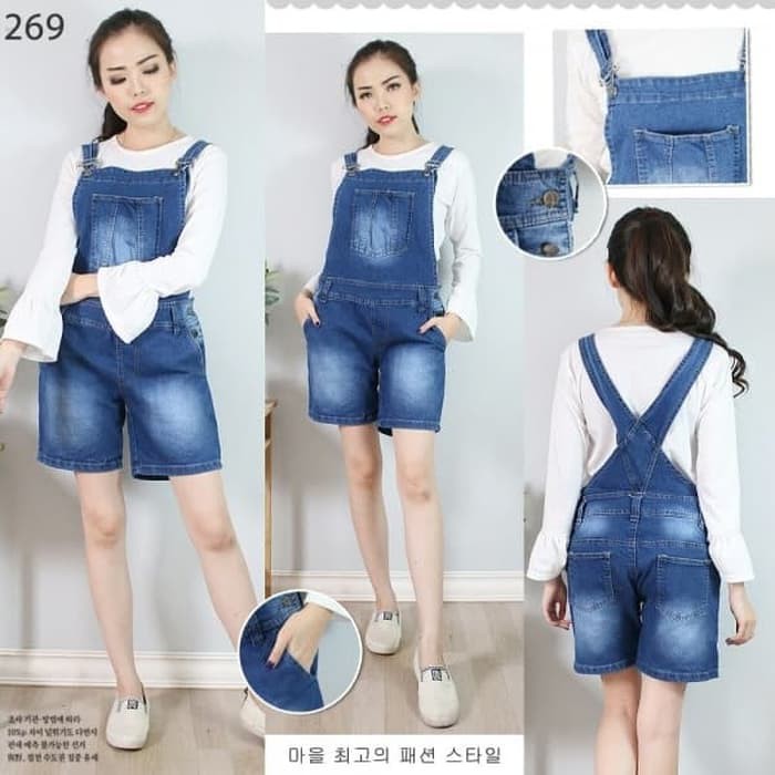 Promo Baju Jumpsuit Overall Celana Kodok Pendek Jeans Lentur Super Jumbo 5XL Murah