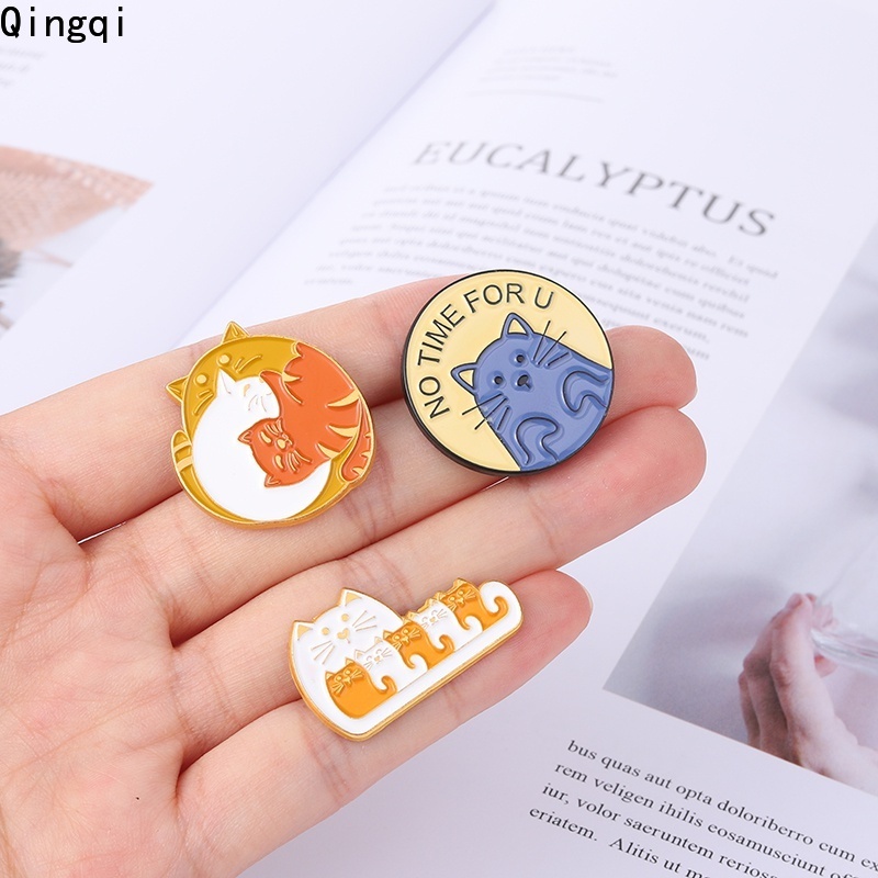 Bros Pin Enamel Bentuk Kartun Hewan Kucing Untuk Anak