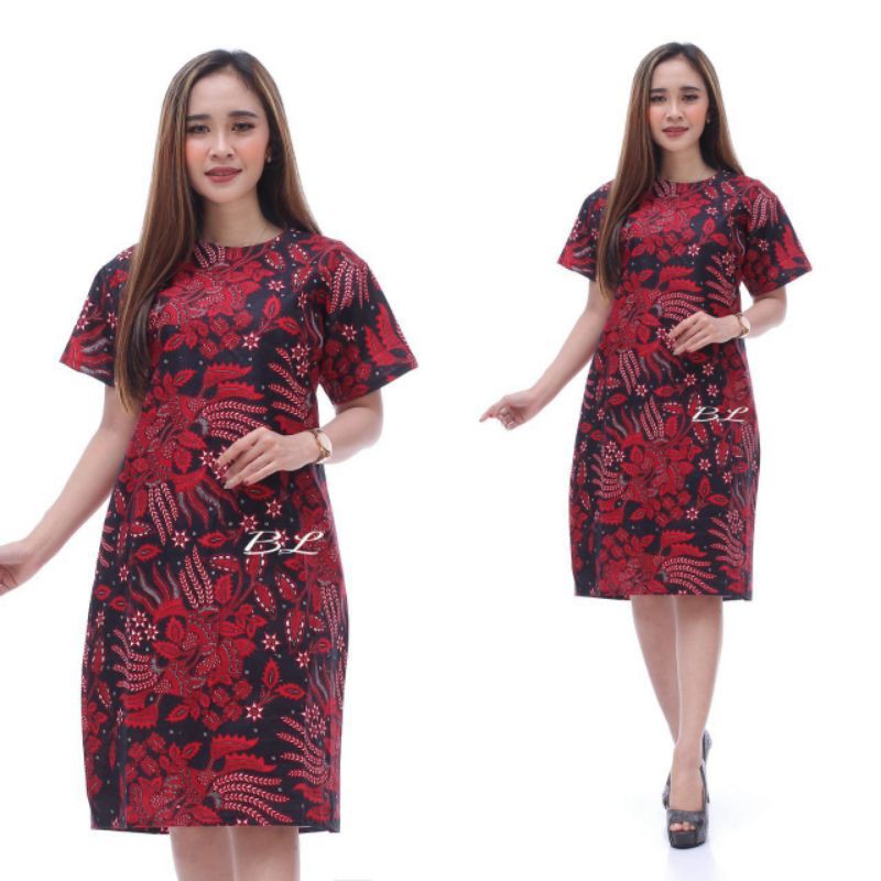 DRESS BATIK WANITA DRESS WANITA MODERN LENGAN PENDEK BAJU KANTOR WANITA KEKINIAN