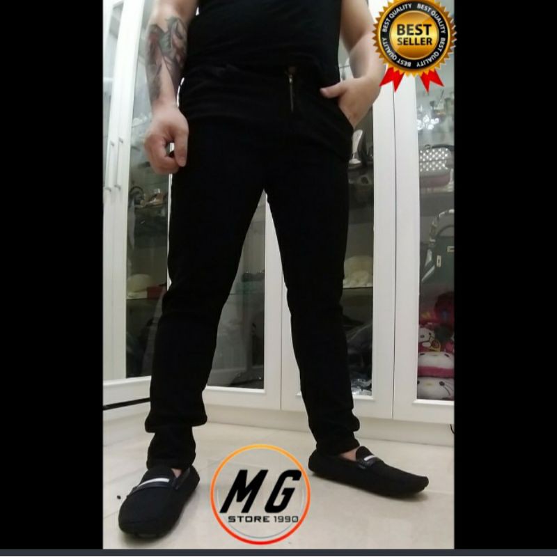 CELANA PANJANG JEANS HITAM PEKAT PRIA LAKI LAKI STRET SLIM FIT DENIM SKINNY