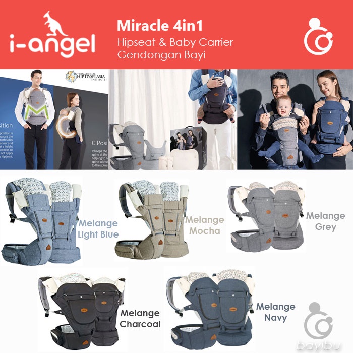 I-angel MIRACLE 4in1 Hipseat Carrier + Baby Carrier Gendongan Bayi gendongan hipseat