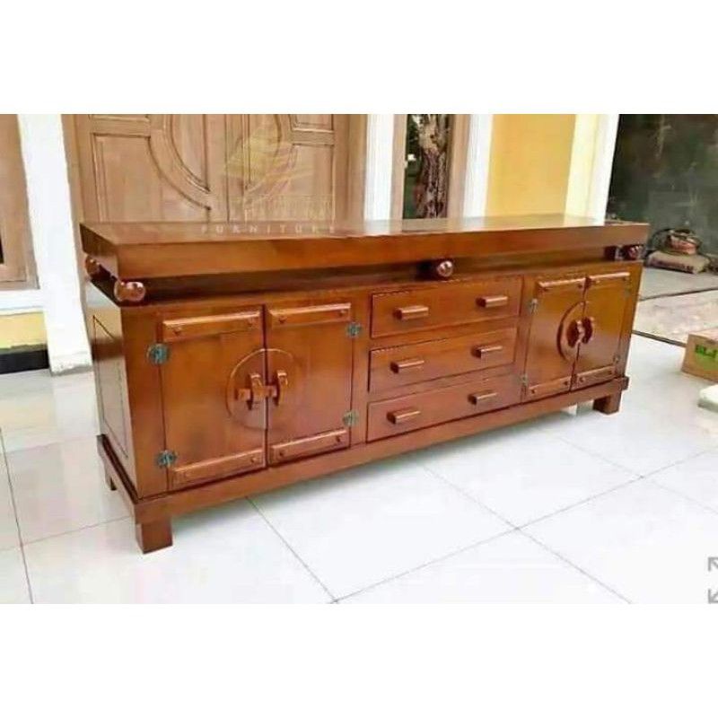 Bufet TV minimalis unik full kayu jati / meja tv kayu jati asli Jepara / meja tv jati murah / furnit