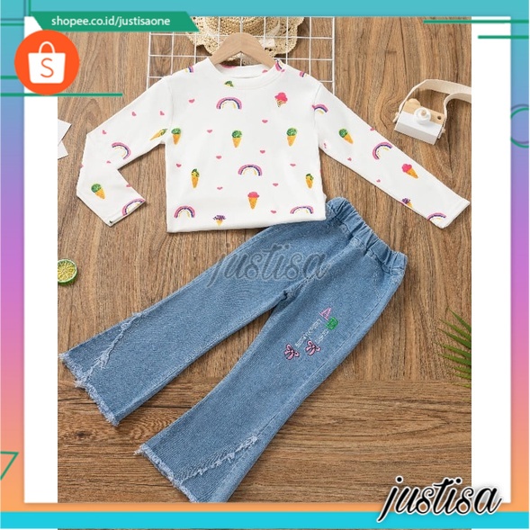 Promo !! Setelan baju anak perempuan / setelan ice cream rainbow ukuran 3-6tahun / Setelan import anak trendy