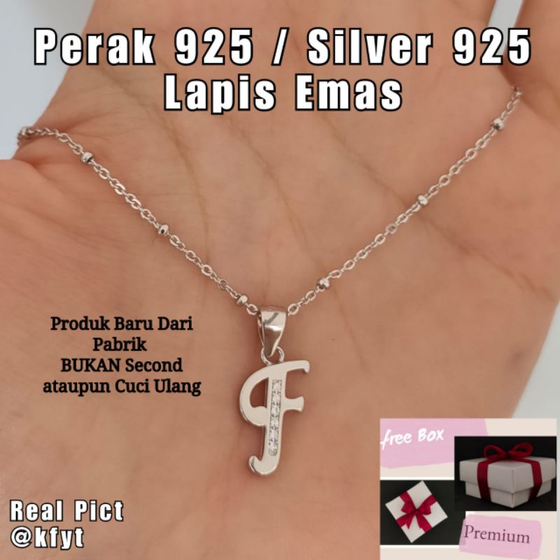 Kalung Jedar Liontin Inisial Huruf F Perak Asli Silver 925 Lapis Mas Putih Gandulan Huruf  Awet