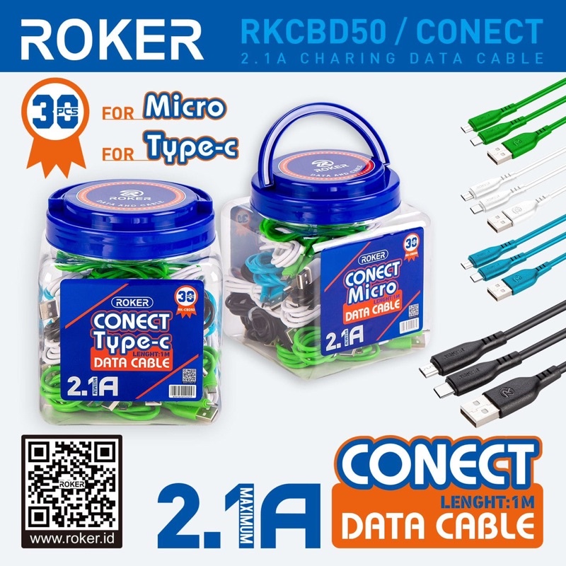 KABEL CHARGER ROKER OUTPUT 2.1A CABLE DATA MICRO /V8, TYPE C USB, LIGHTNING 100CM