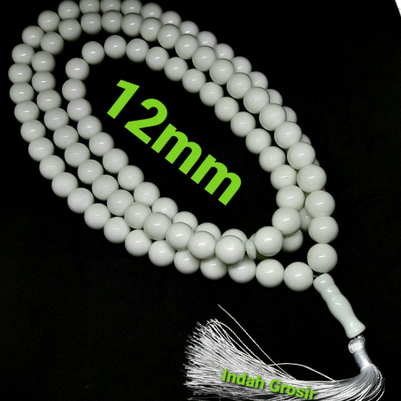 TASBIH JUMBO BATU GIOK PUTIH SUSU 12MM 99BUTIR NATURAL