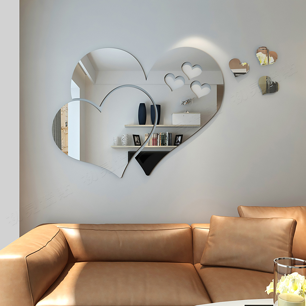 Hot Sale/3D Mirror Self-adhesive Wall Sticker/Stiker Love Hearts Wall Art/Dekorasi Dinding Kamar Rumah