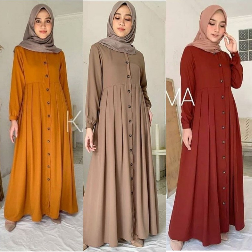 GAMIS RINJANI KAIMA MOSCREPE (GAMIS MUSLIM FULL KANCING)