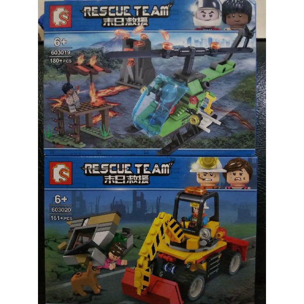 Brick Sembo Block Rescue Construction Car Excavator Helicopter heli helikopter pemadam