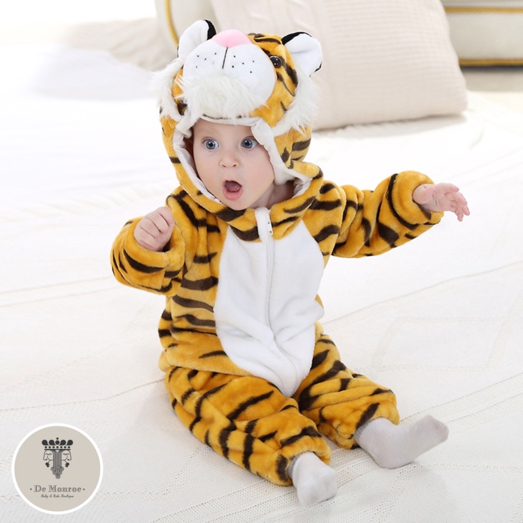 Size 100 ( 18-24 Bulan ) GROSIR MURAH De Monroe Baju Bayi dan Anak Baju Tidur Kostum Bayi Binatang Jumper Animal Romper Onesie Cewek Cowok Harimau dll