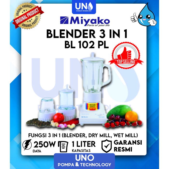 Miyako Blender Plastik 1 Liter 3 in 1  BL-102 PL / BL 102 PL / BL102PL