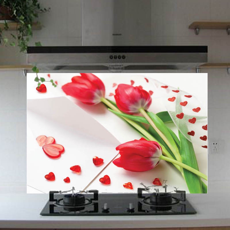 RELIZA Stiker Dapur Bunga Tulip Merah Red Flowers (75x45) Kitchen Waterproof Oilproof Tahan Air Minyak TT-009