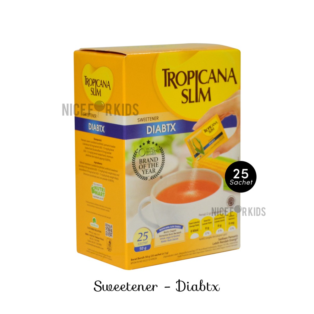 Tropicana Slim Sweetener Diabtx Kemasan Box isi 25pcs, 50pcs, 100pcs @ sachet 2.5 gr