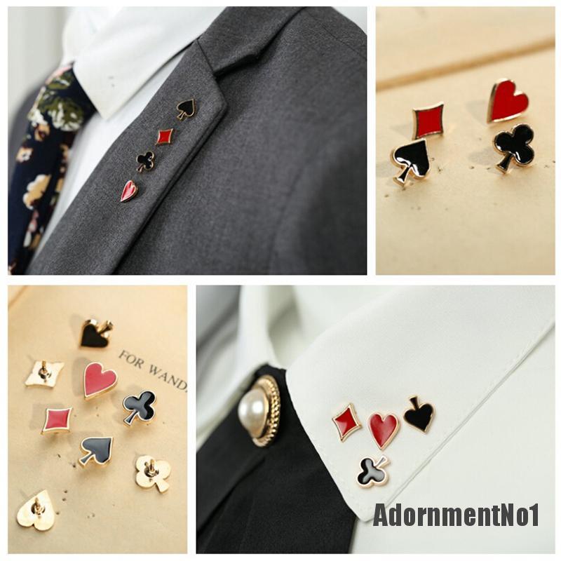 (Adornmentno1) 4pcs / Set Bros / Pin Motif Kartu Poker Untuk Aksesoris Tas Ransel / Pakaian