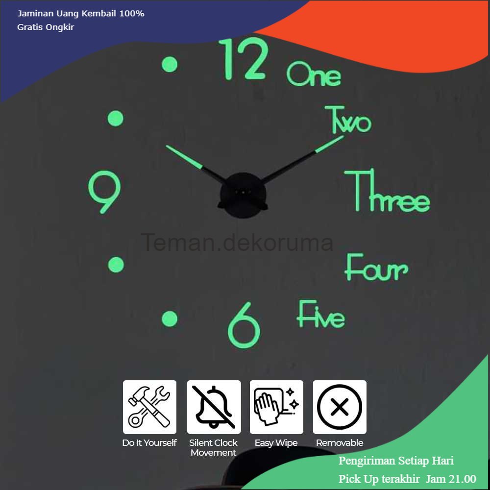 TD - RMH Taffware Jam Dinding Besar DIY Giant Glow in The Dark 80-130cm - JM-25