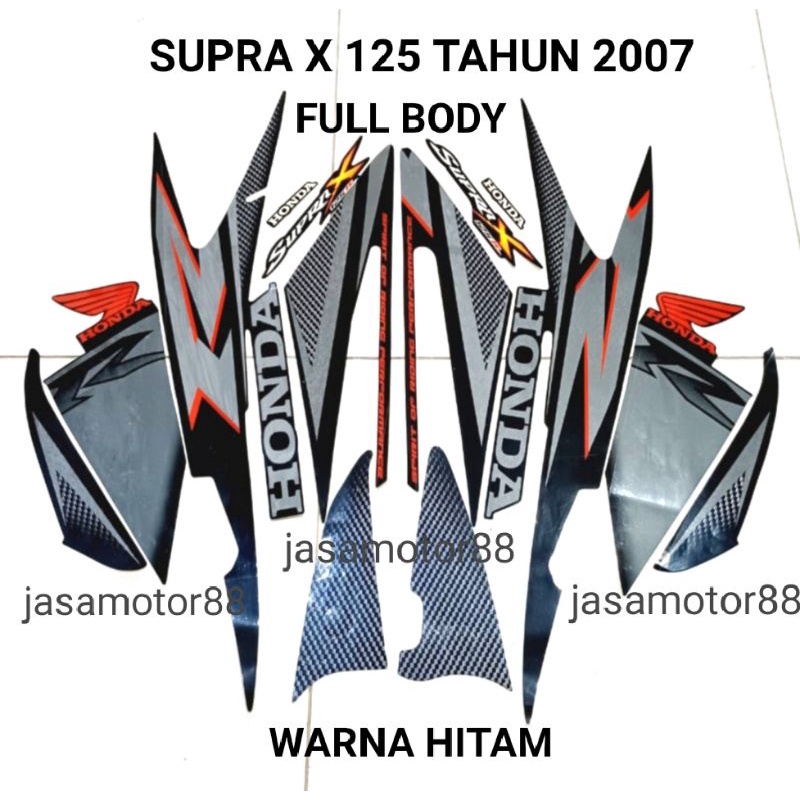 LIS BODY STIKER KOMPLIT FULL BODY SUPRA X 125 TAHUN 2007 WARNA HITAM