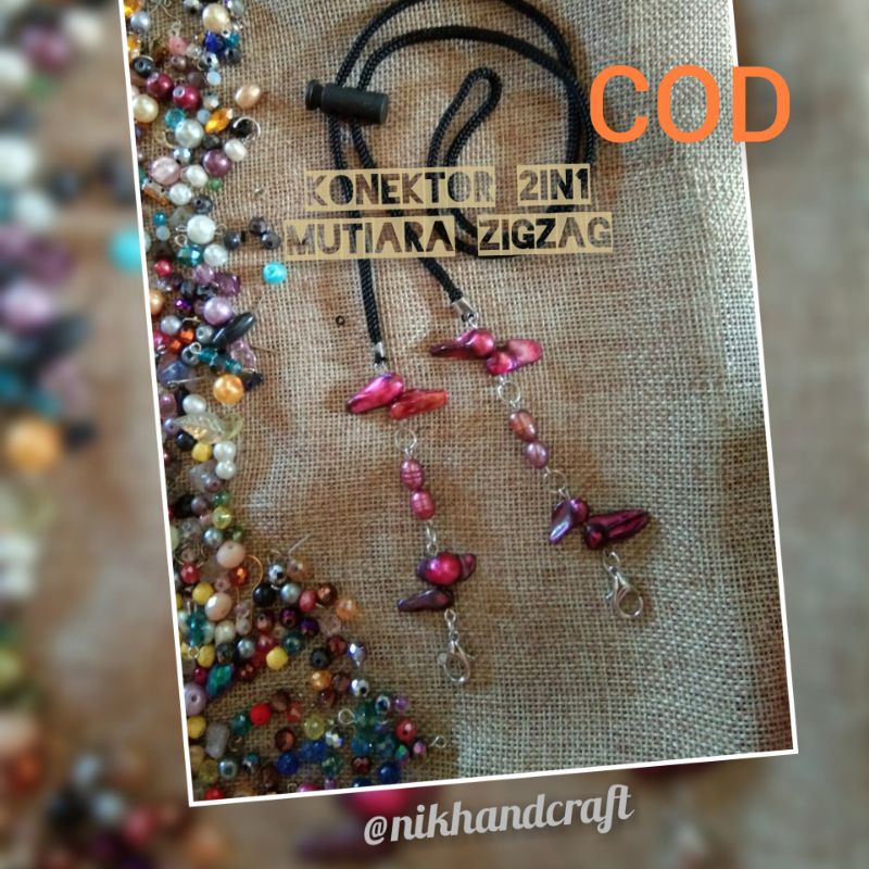 Tali masker / konektor masker hijab 2in1 mutiara lombok mix kerang