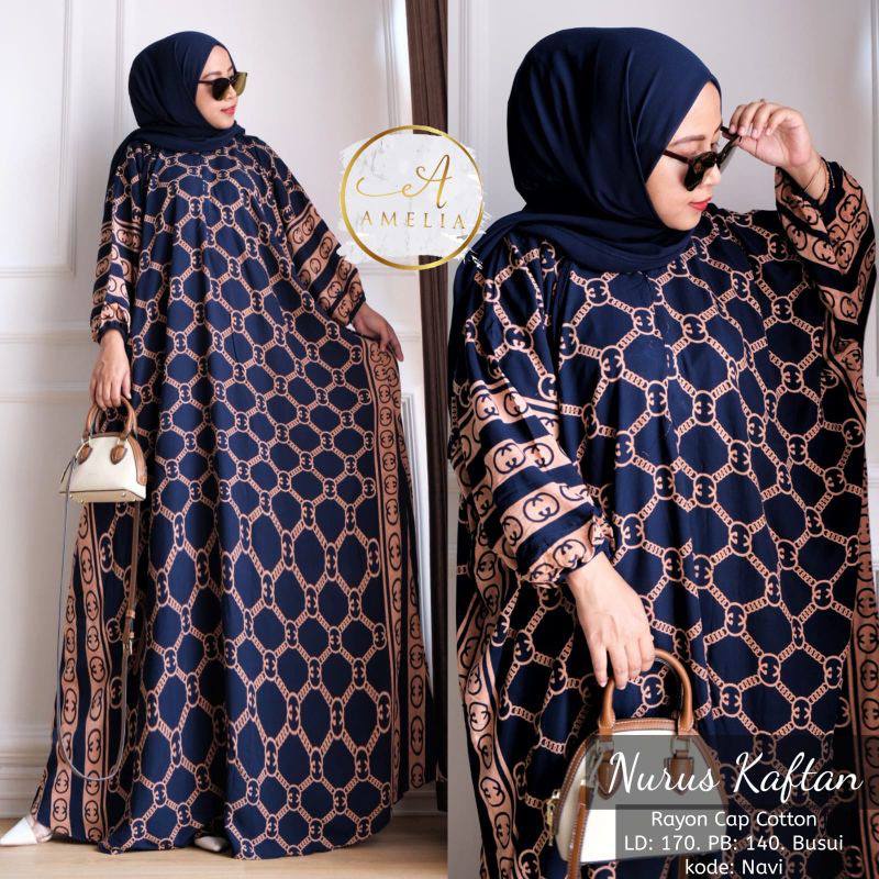 Nurus Kaftan Wanita Rayon Batik Premium Gamis Jumbo Kekinian Dress Bigsize LD 170 cm