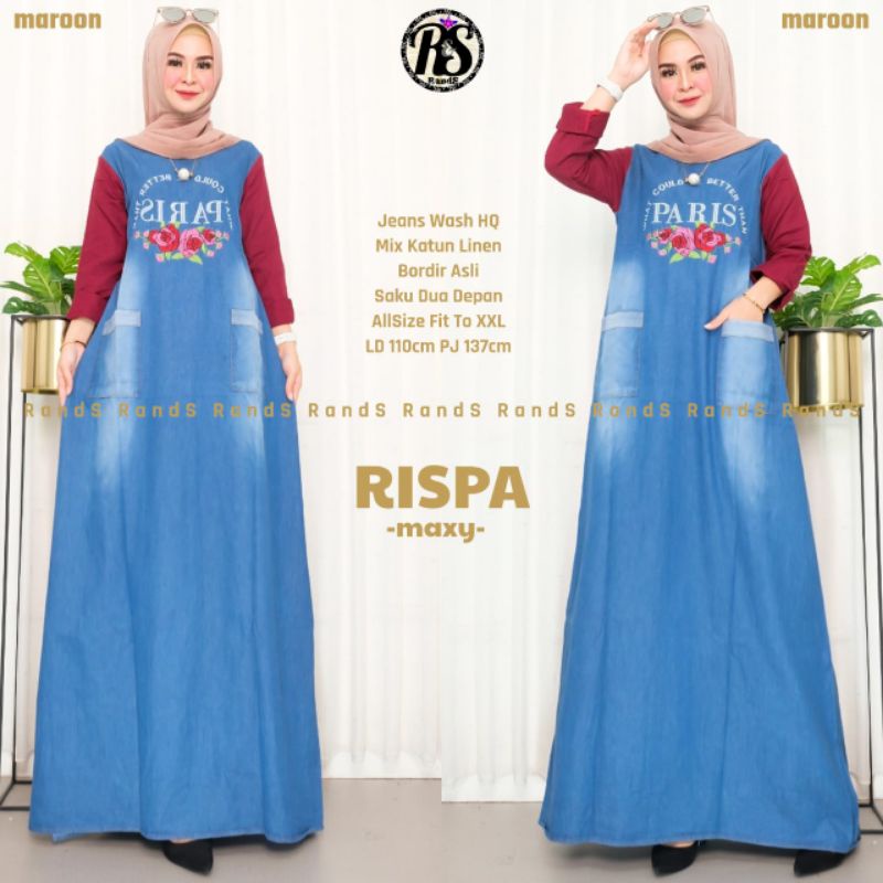 Rispa Maxy Ori By Rands / Gamis Jeans Lengan Kombinasi
