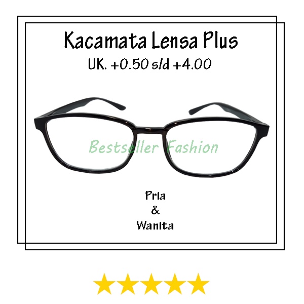 kacamata plus baca (+) uk. +0.50 s/d +4.00 frame kotak hitam klasik kaca mata rabun dekat bisa untuk pria wanita TANPA BOX