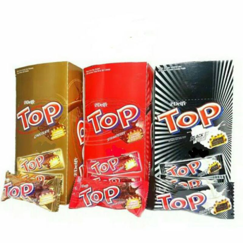 

DELFI wafer TOP COKLAT 1 BOX ISI 24 x 9gr strawberry black white