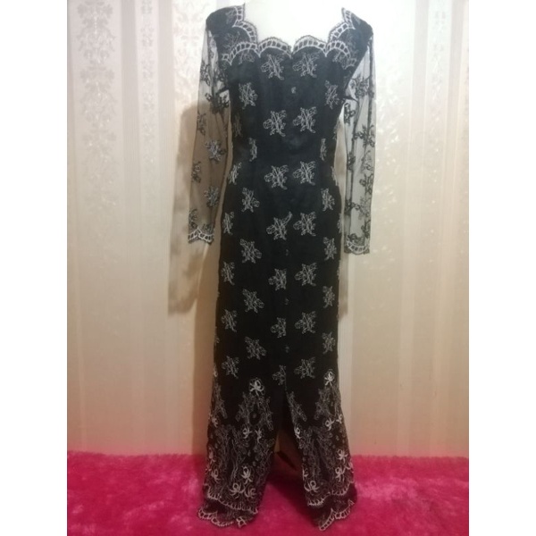 Preloved PL Long Dress Gaun Pesta Brokat Hitam
