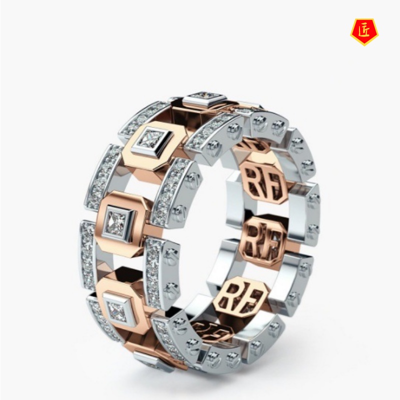 [Ready Stock]Fashion Modern 925 Silver 14K Rose Gold Color Separation Ring Creative Full Diamond