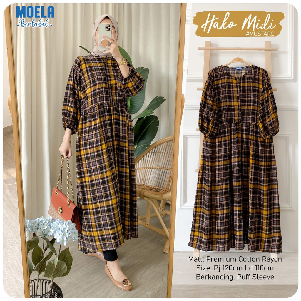 MIDI dress HAKO ld 110cm by ORI MOELA style motif kotak kotak premium cotton rayon himbo TERE MEBAI 