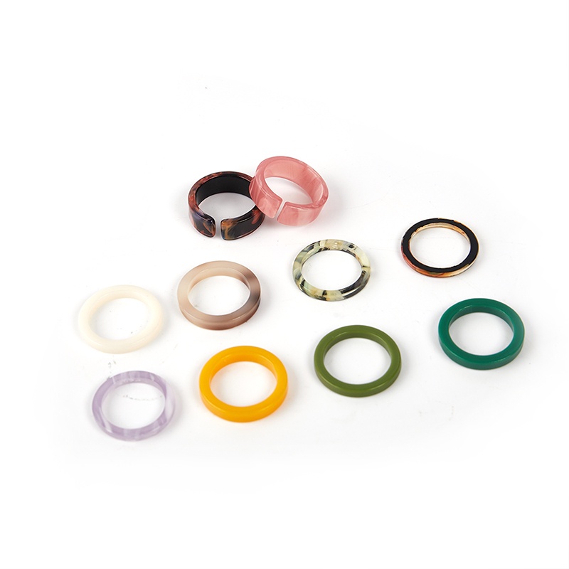 # Kaos T-Shirt Wanita Lengan Pendek Motif Print #10pcs / lot Cincin Resin Gaya Korea Untuk Wanita