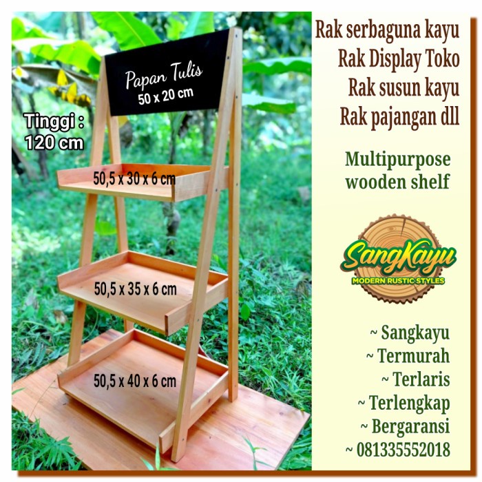 Rak serbaguna 3 susun kayu Rak toko Rak display Multi-purpose shelf