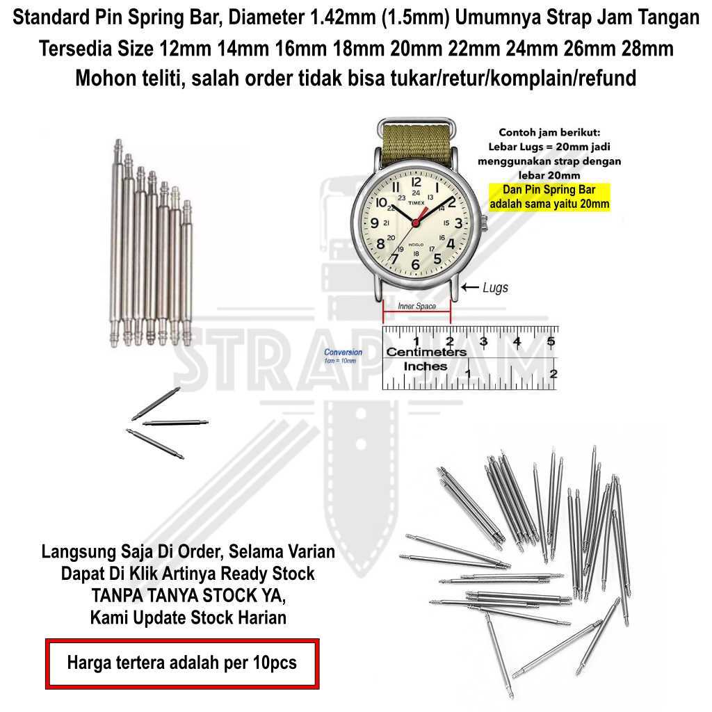 Pin Spring Bar Jam Tangan Diameter 1.5mm Universal 12mm 14mm 16mm 18mm 20mm 22mm 24mm 26mm 28mm