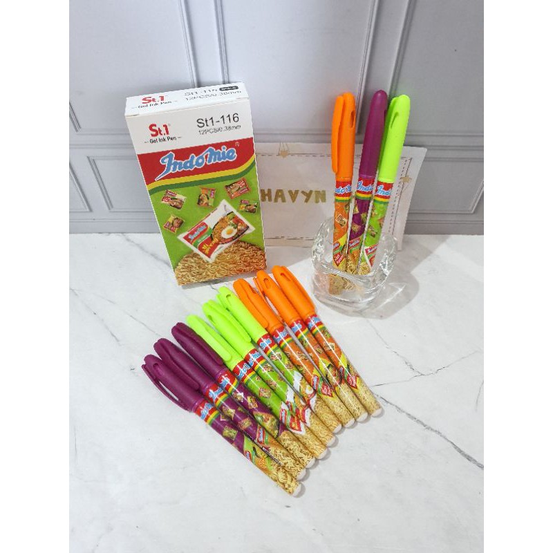 (12pc) pen gel/pen motif makanan minuman/pulpen lucu/pen mie/pen fancy-INDOMIE 116