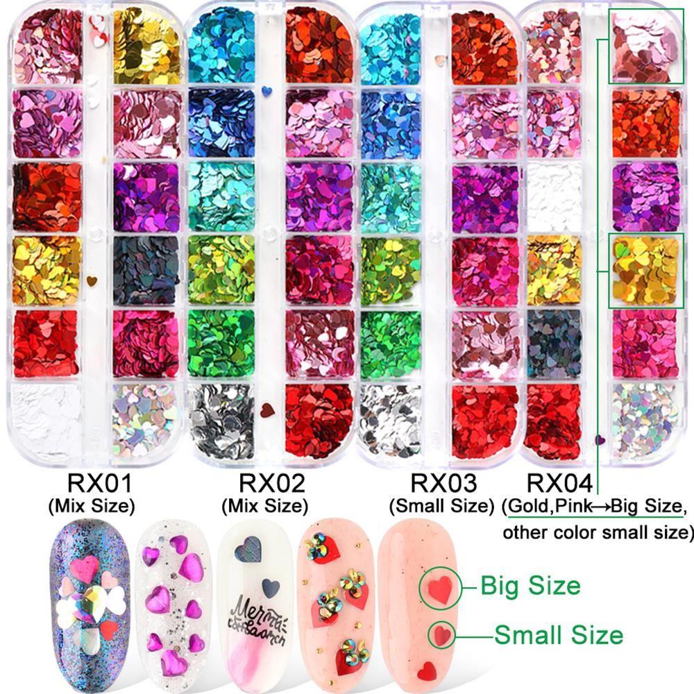 Preva 12kisi Cinta Hati Kuku Payet Fashion Manicure Decor DIY Art 3D Dekorasi Kuku