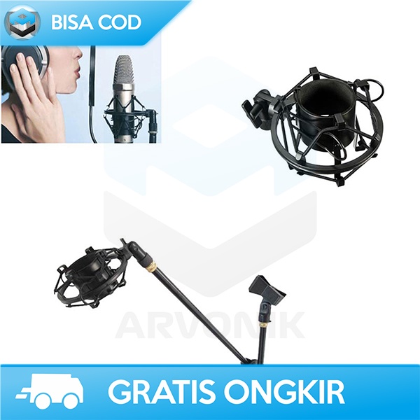 PEGANGAN MIC HOLDER MICROPHONE TAFFSTUDIO ANTI GUNCANG METAL KARET