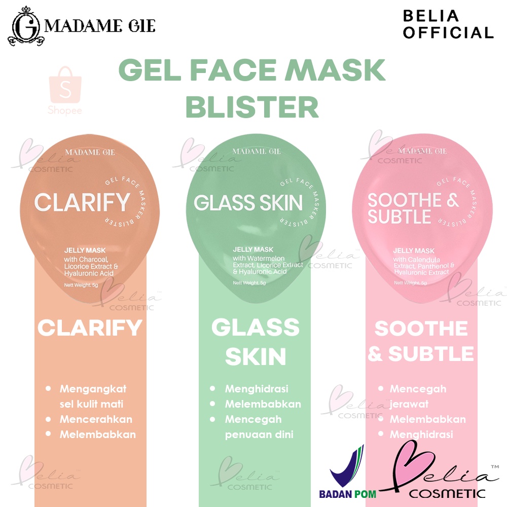 ❤ BELIA ❤ MADAME GIE Gel Face Masker Blister Jelly Mask 5g | BPOM | Masker Wajah