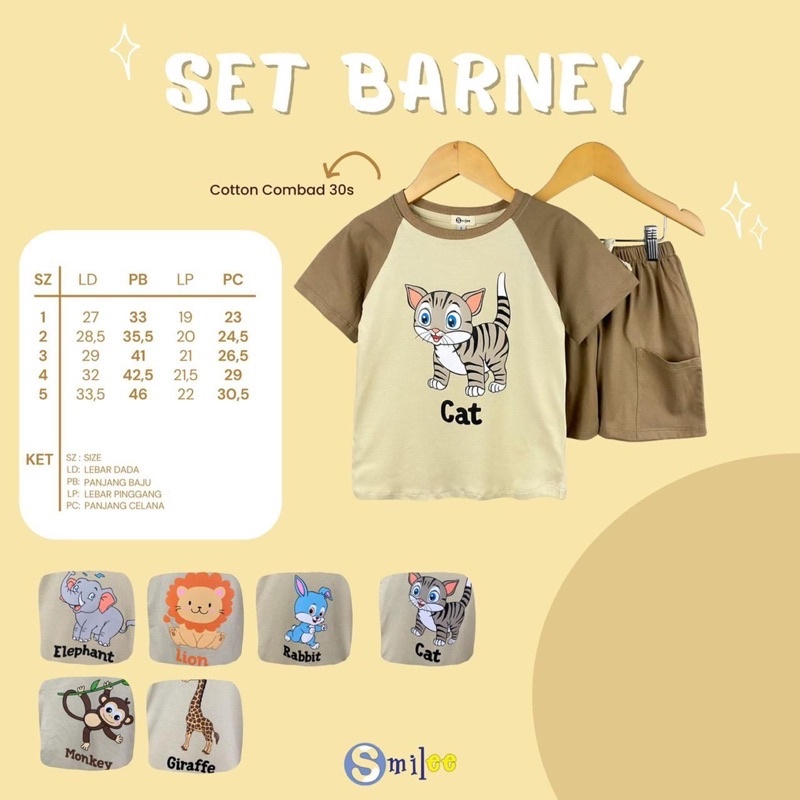 Setelan Anak Barney Smilee Original Unisex Kaos Super Premium