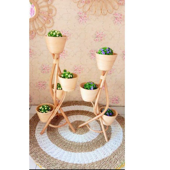 VAS POT BUNGA SUSUN ZIGZAG 4 susun & 3 susun Rotan alami