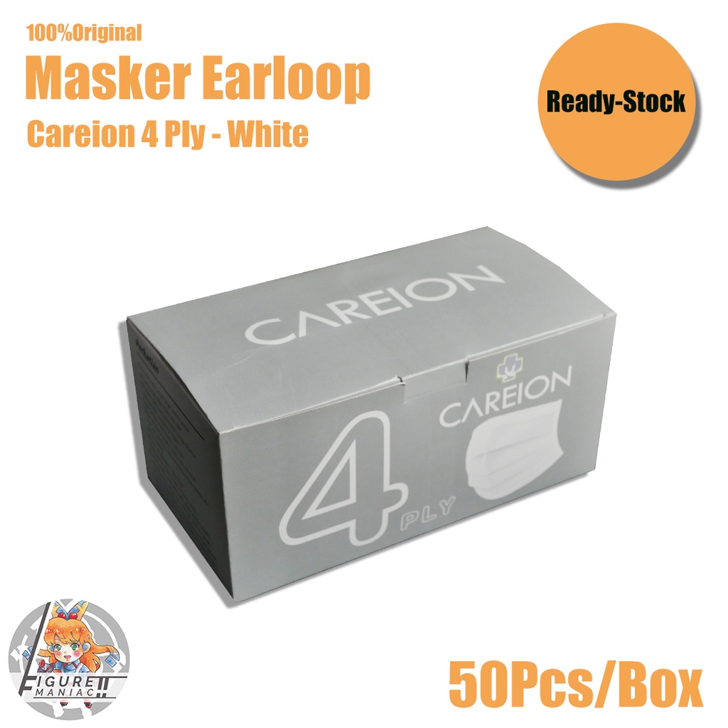 Figure Maniac - Masker Earloop Careion 4 Ply Box isi 50 Pcs Putih Hitam Abu Biru Pink