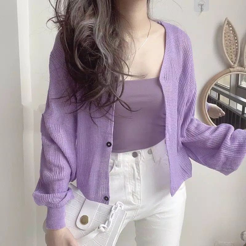 Vina Knitted Cardigan /kardigan tangan balon/ / kardigan lucu /kardigan gaul/ kardigan kancing tiga