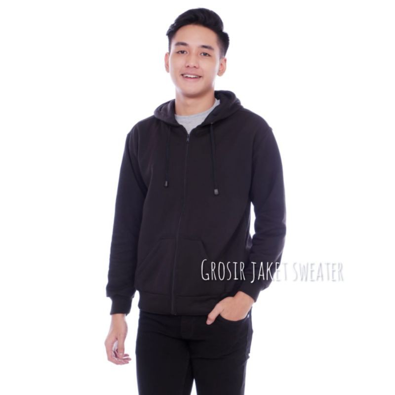 Jaket sweater hoodie Oversize Jumbo zipper polos pria/wanita Black Series