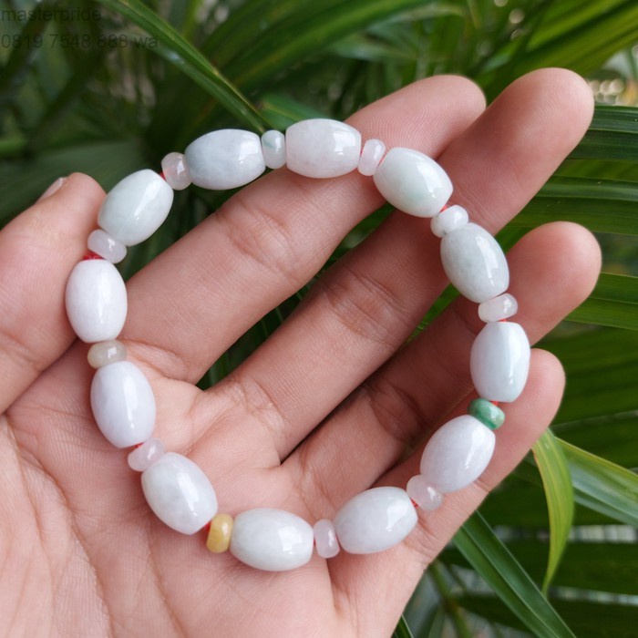 GELANG UNISEX GIOK HIJAU PUTIH ASLI BURMA NATURAL WHITE JADEITE JADE