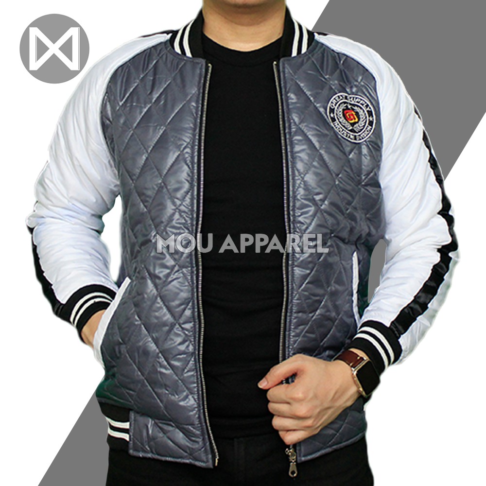 Jaket Parasut Varsity Resleting Casual Pria Dewasa Polos Tebal Jaket Distro Cowo Kerah Mantel Anak L