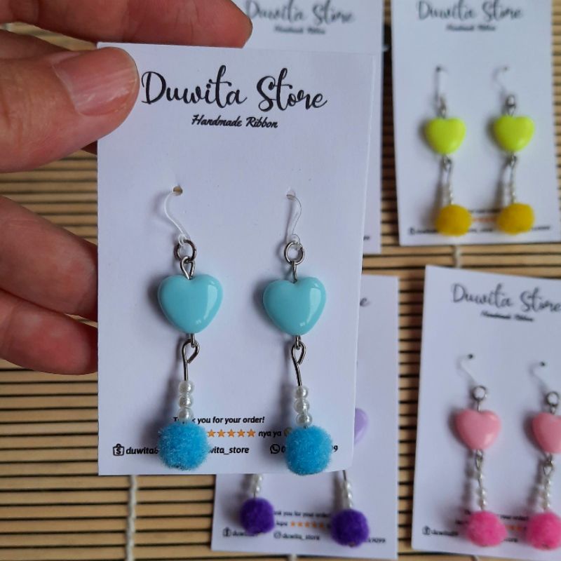 HANDMADE ANTING ANAK/DEWASA KAITAN PLASTIK MOTIF POM POM