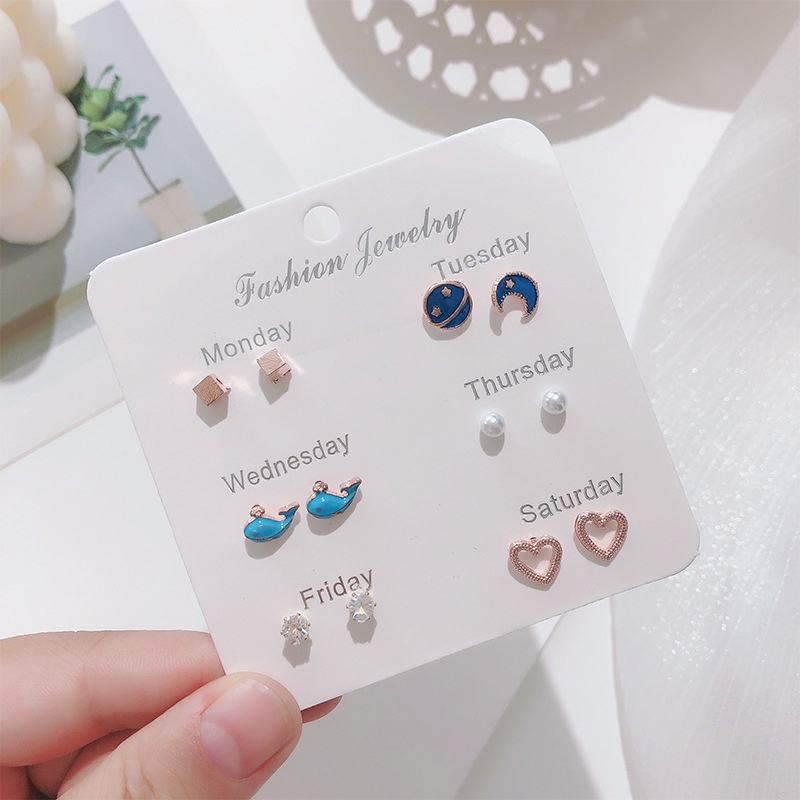 6 Pasang / Set Anting Tusuk Mutiara Bentuk Hati / Pita Untuk Wanita