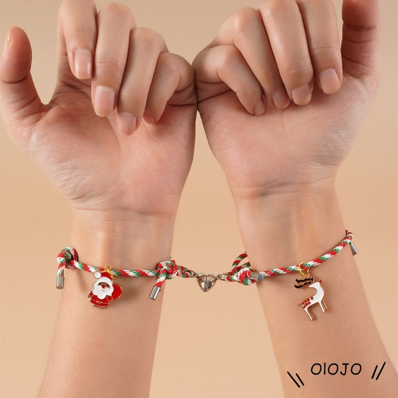 2 Pcs Beberapa Magnet Gelang Menarik Santa Claus Kreatif Adjustable Pesona Gelang Cinta Hadiah Natal - ol