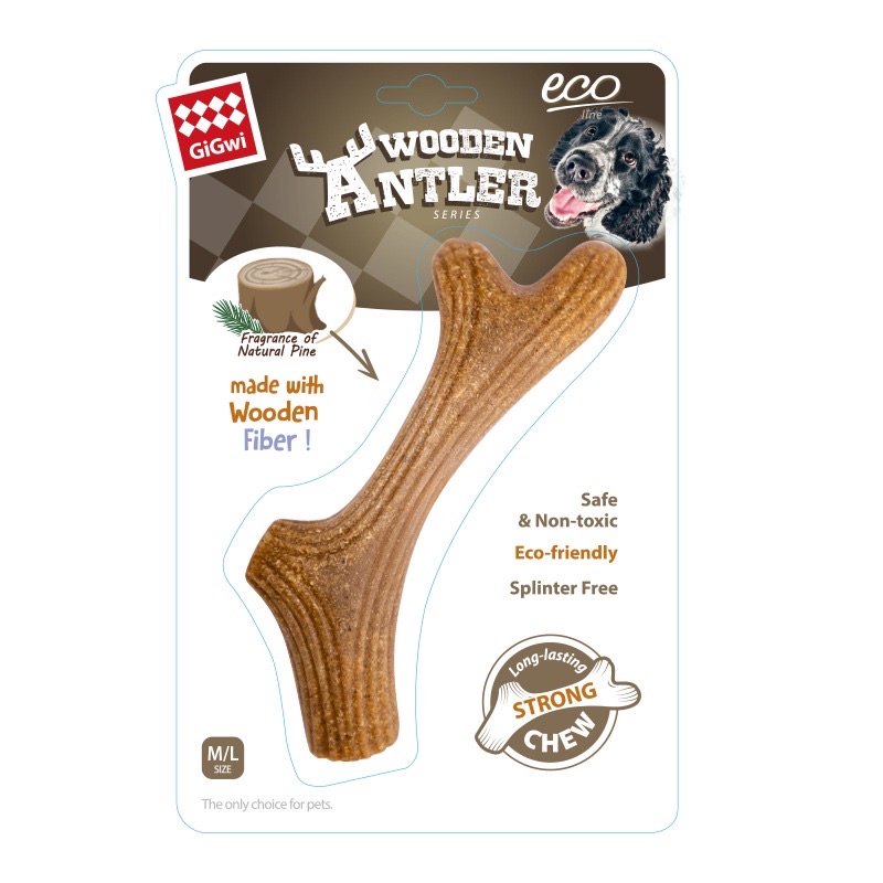 Gigwii natural dog long lasting chew wooden antler XS, SM, ML