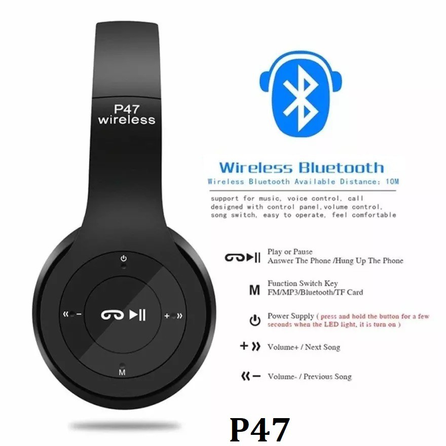 Silver Tech Headphone Bluetooth P47 Headset Dengan Slot SD card