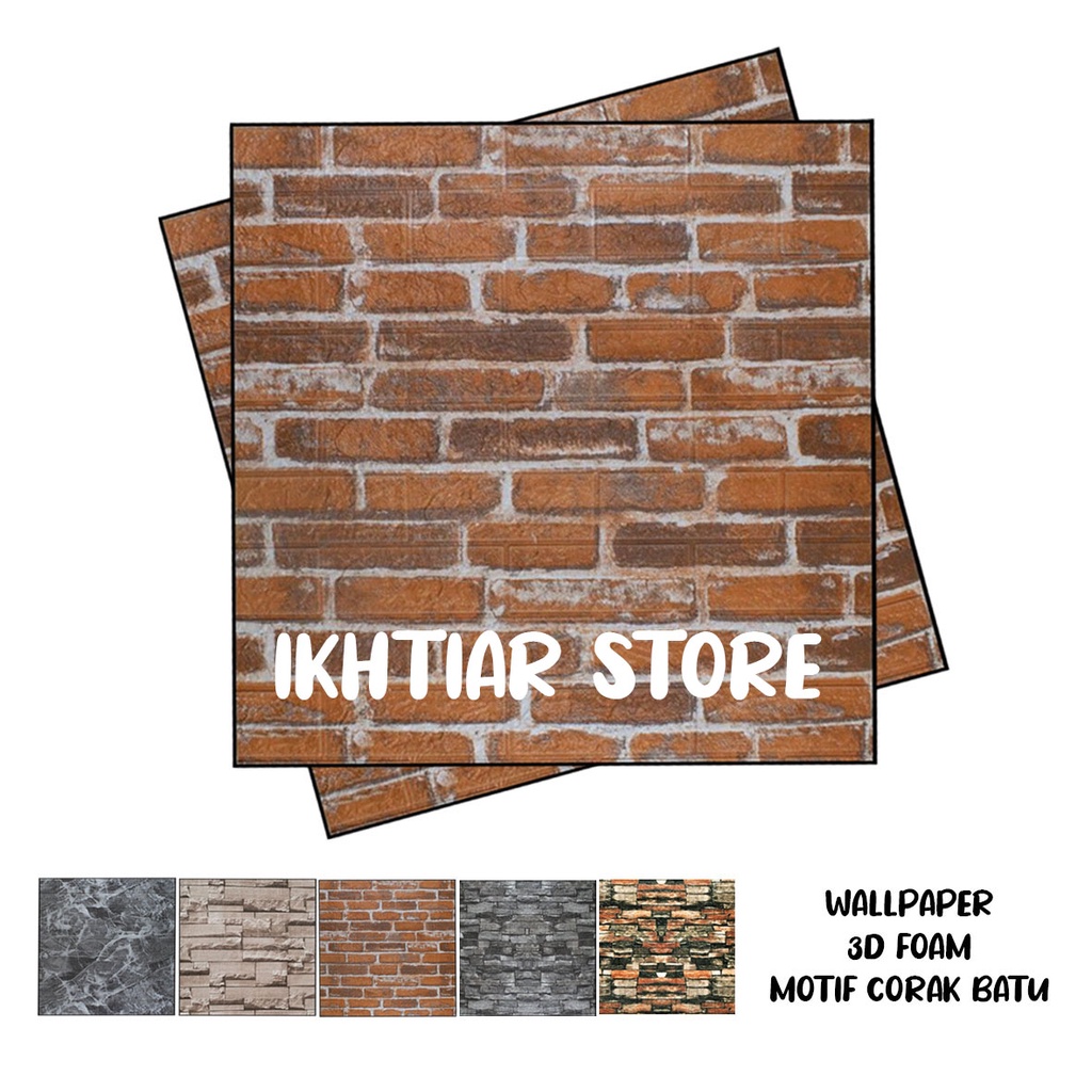 WALLPAPER 3D EMBOSSED STIKER DINDING MOTIF BATU ALAM CORAK CREAM / WALLFOAM TIMBUL 70x77cm-BATA MERAH