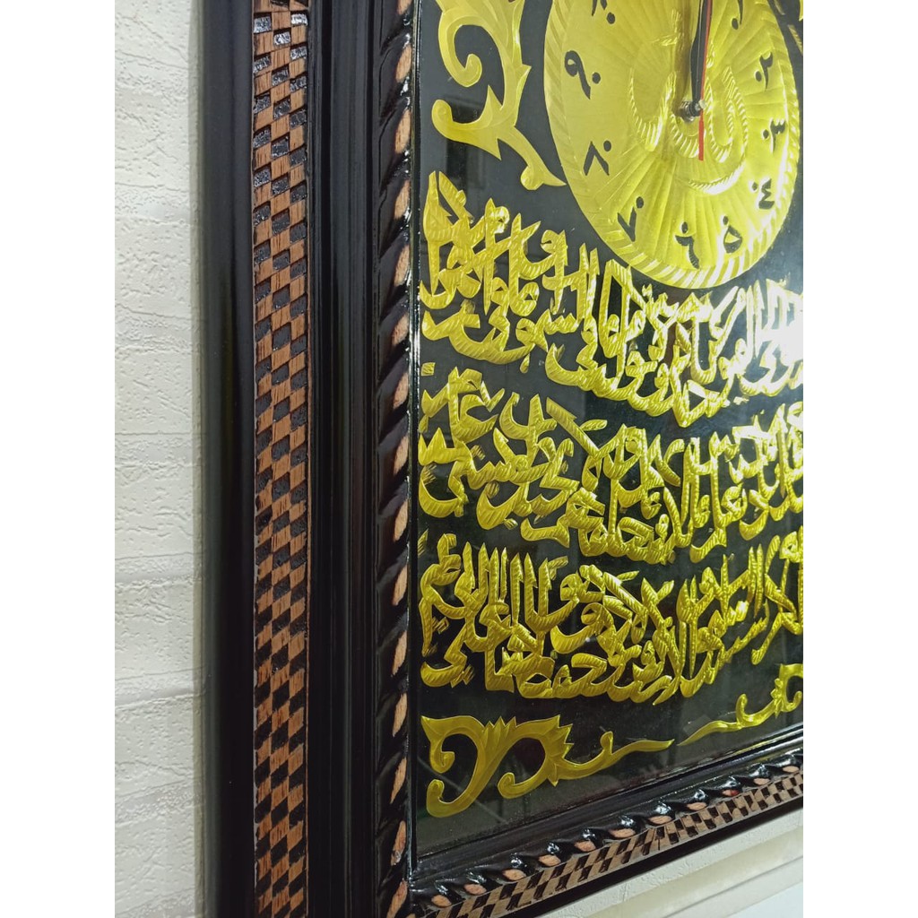 Jam Dinding Kaligrafi DIY Kayu Jati Ukir Setengah Oval Unik Dekorasi Dinding Ruangan Rumah Klasik