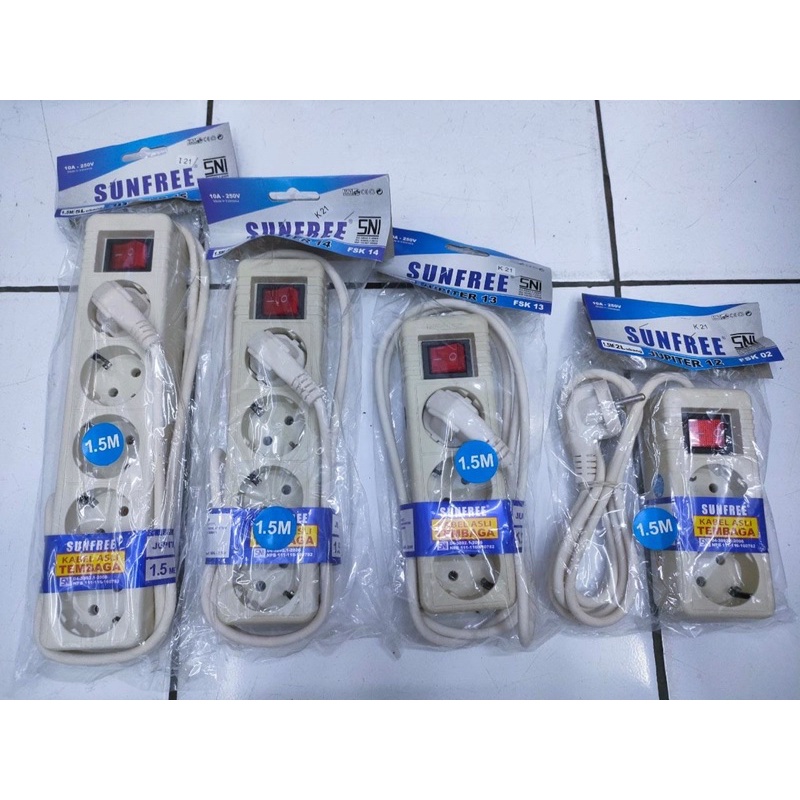 Stop kontak merk Sunfree 1.5meter/sunfree SNIJupiter 55/Colokan kabel multifungsi